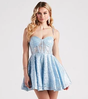 Grace Formal Sequin Lace Skater Dress