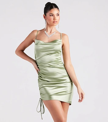 Kristy Satin Cowl Neck Party Dress