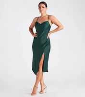 Annabella Formal Satin A-Line Midi Dress