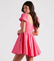 Bri Taffeta Puff Sleeve Party Dress