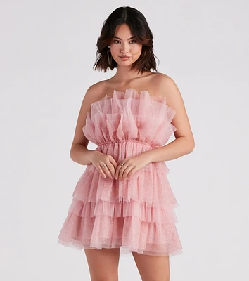 Alisa Glitter Tulle Short Party Dress