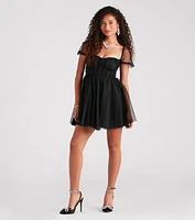 Angelica Puff Sleeve Corset Party Dress