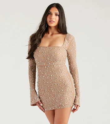 Kim Rhinestone And Pearl Formal Bodycon Mini Dress