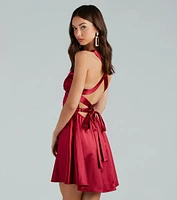 Macie Formal Satin Lace-Up Skater Dress