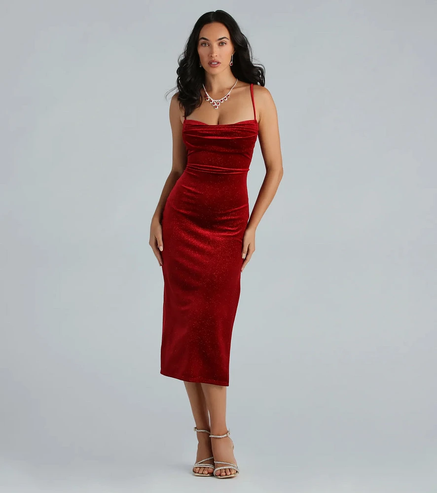 Christina Glitter Velvet Formal Midi Dress