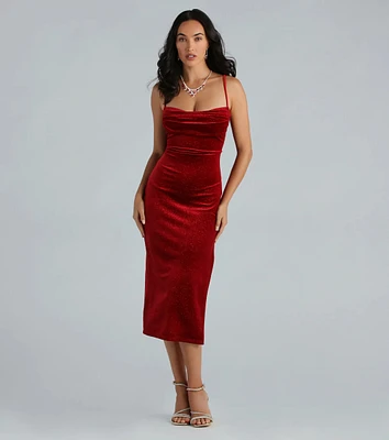 Christina Glitter Velvet Formal Midi Dress