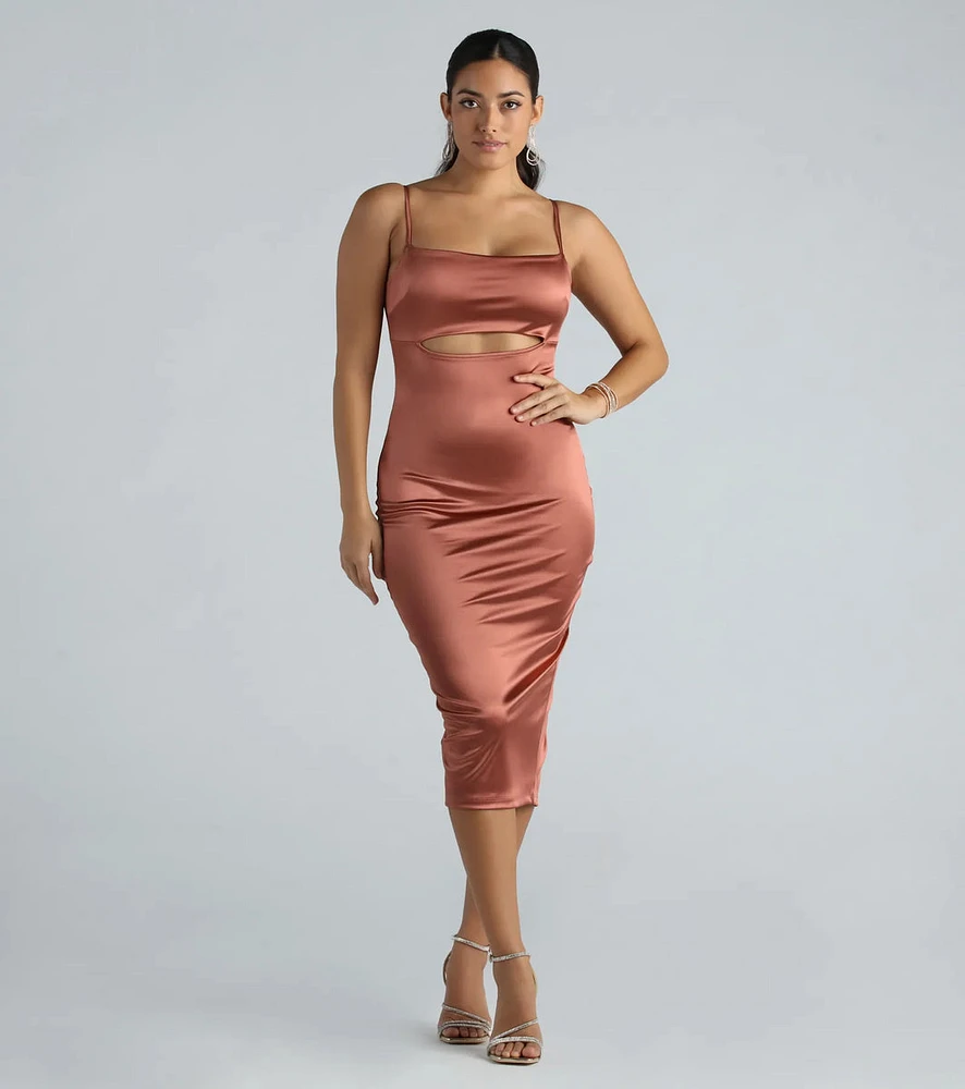 Simone Formal Satin Tie-Back Cutout Midi Dress