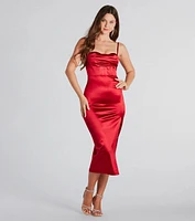 Alena Formal Satin Cowl Neck Midi Dress