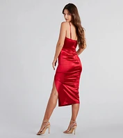 Alena Formal Satin Cowl Neck Midi Dress