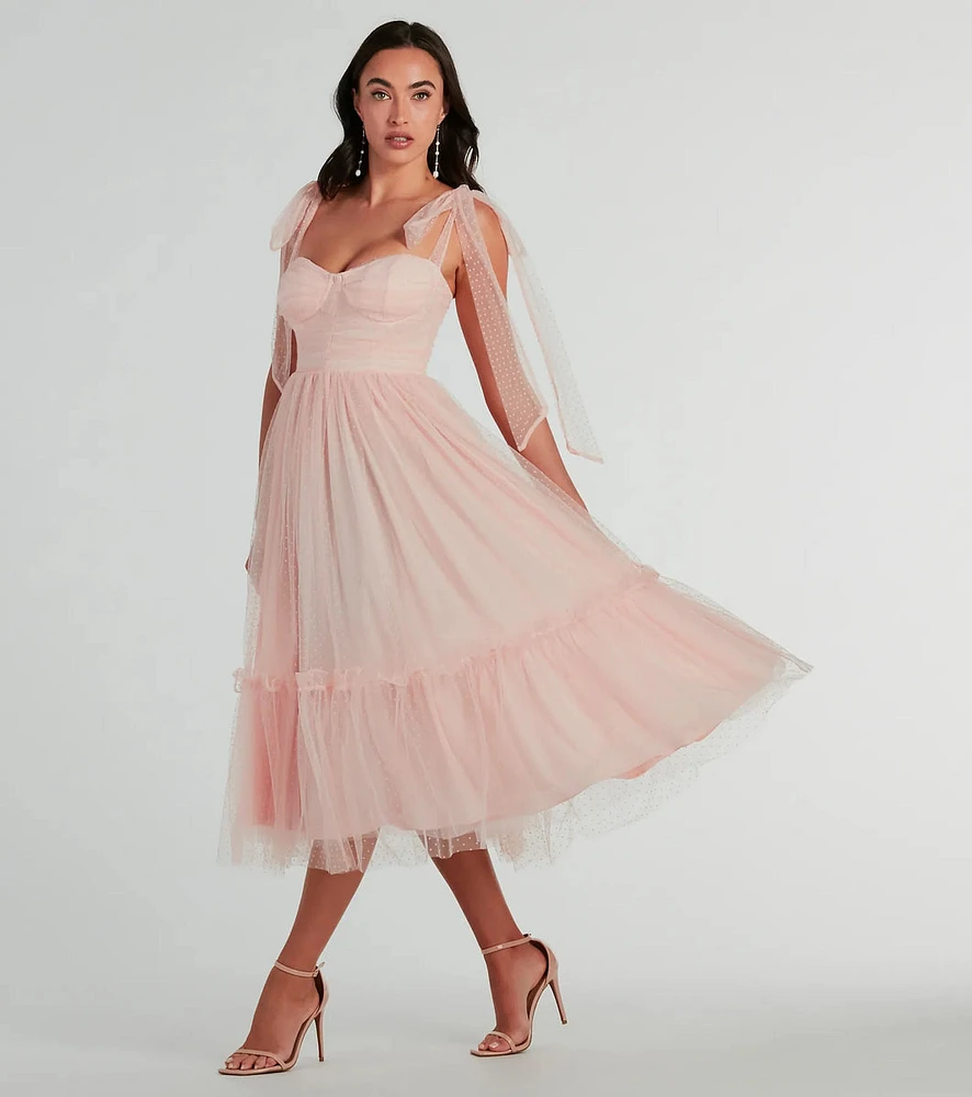 Arielle Bow Strap A-Line Midi Formal Dress