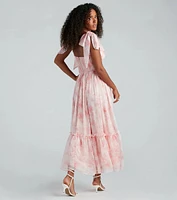 Peyton Formal Chiffon Floral A-Line Long Dress