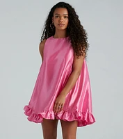 Maizie Taffeta Faux Pearl Button A-Line Dress