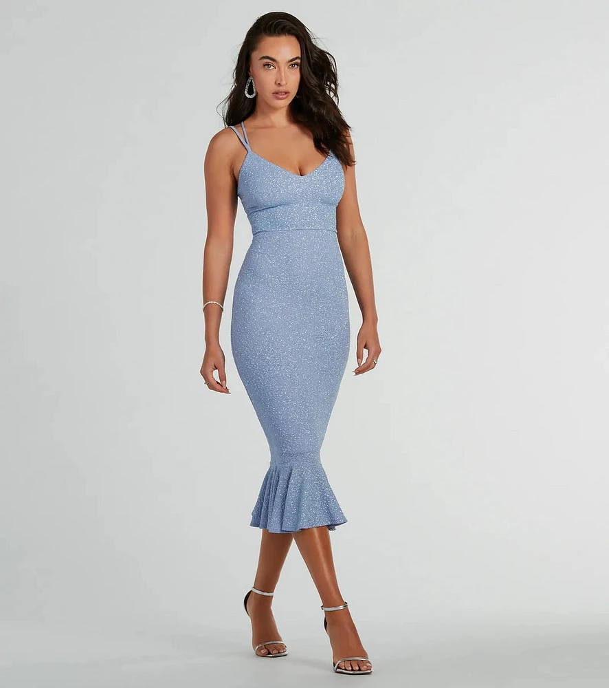 Marlee Lace-Up Mermaid Glitter Midi Formal Dress