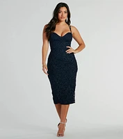 Darcy Lace-Up Glitter Lace Midi Formal Dress