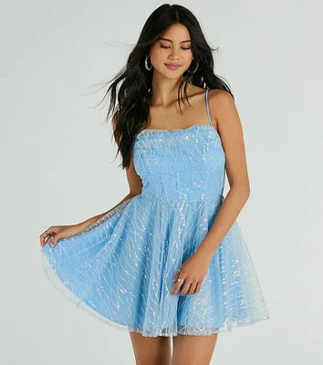 Brooke Cowl Neck Sequin Tulle A-Line Party Dress