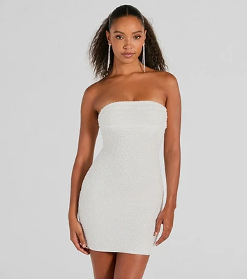 Lena Strapless Bodycon Beaded Mesh Mini Dress