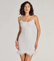 Adelina Feather Trim Sequin Mini Dress