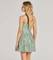 Kyra Glitter Sequin Floral Mesh Skater Dress