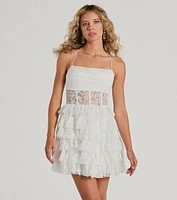 Rochelle Ruffled Sheer Lace Formal Mini Dress