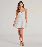 Chloe Sequin Embroidered Mesh Skater Dress