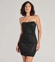 Juiletta Strapless Rhinestone Glitter Mini Dress