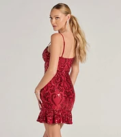 Madalyn V-Neck Ruffle Sequin Satin Mini Dress