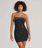 Trixie Strapless Faux Pearl Rhinestone Mini Dress