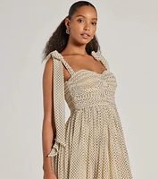 Marnie Sweetheart Tie Strap Polka Dot Formal Midi Dress