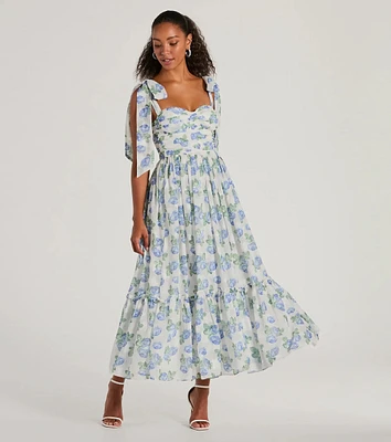 Clara Sweetheart Floral Chiffon Midi Formal Dress