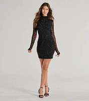 Malia Rhinestone Sheer Mesh Formal Mini Dress