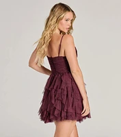 Leanna Ruffle Glitter Mesh Skater Dress