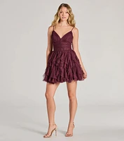 Leanna Ruffle Glitter Mesh Skater Dress