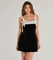 Marilyn Bow Strap Velvet Skater Dress