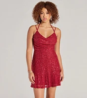 Kristine Beaded Sequin Strappy Back Skater Dress