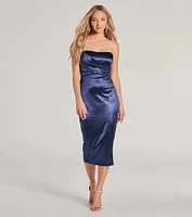 Sylvia Strapless Glitter Satin Formal Dress