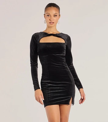 Adina Velvet Long Sleeve Open Back Mini Dress