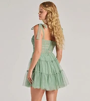 Lizzy Ruffled Glitter Mesh Skater Dress