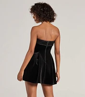 Ella Strapless Pleated Velvet Skater Dress