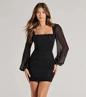 Meilani Rhinestone Mesh Long Sleeve Mini Dress