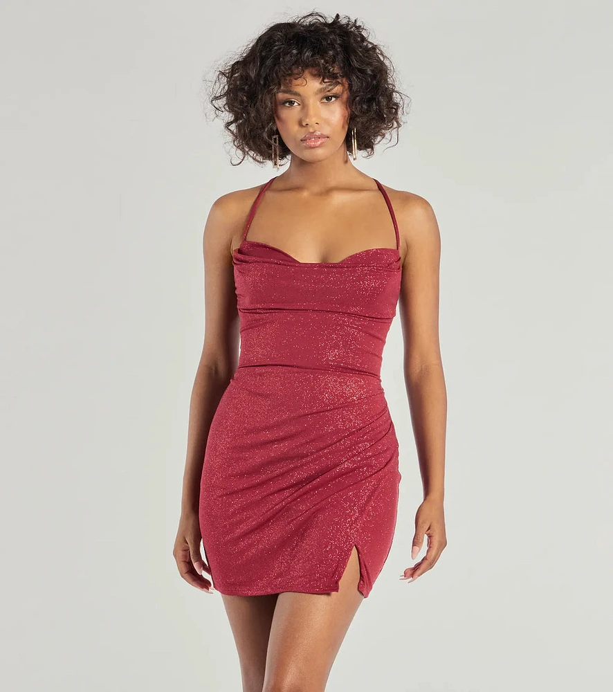 Amaris Glitter Knit Wrap-Front Mini Dress