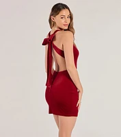 Cailin Velvet Open Back And Bow Mini Dress