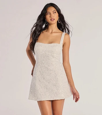 Clarice Sequin Beaded Lace A-Line Mini Dress