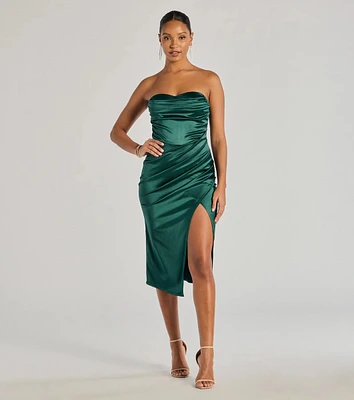 Kaleen Sleeveless Satin Wrap Midi Dress