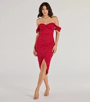 Lennon Glitter Knit Off-The-Shoulder Midi Dress