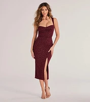 Arlette Lace-Up High Slit Glitter Knit Midi Dress