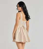 Twila Satin Lace-Up Corset Skater Dress