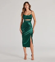 Lilith Satin Cutout Wrap-Front Midi Dress