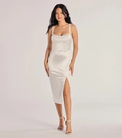 Laina High Slit Satin Midi Dress