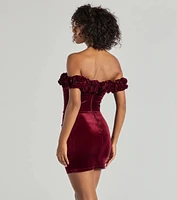 Dominique Floral Velvet Off The Shoulder Mini Dress