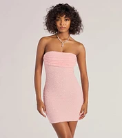 Lena Strapless Bodycon Beaded Mesh Mini Dress